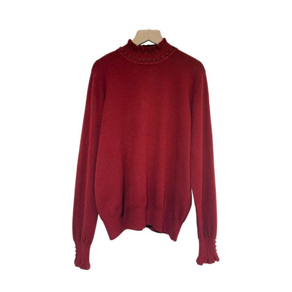 現貨8303｜螺紋木耳領釘珠莫代爾針織衫 032 