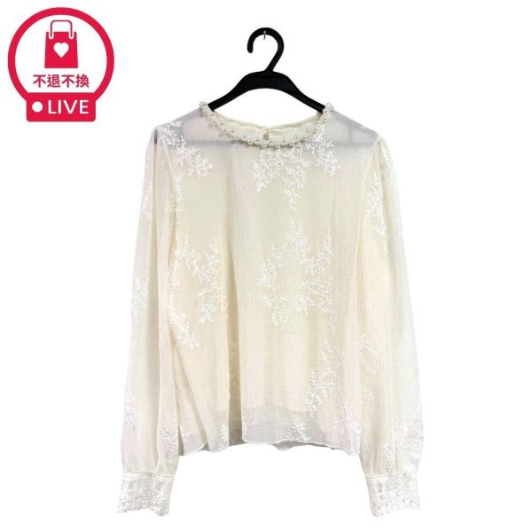 0581【珠環雅敘】珍珠花環領滿版刺繡透光長衫-RR9830B1-福利品不退不換 