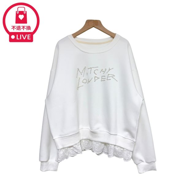 現貨9725｜假兩件布蕾絲英文釘珠衛衣-LAC300390B7-福利品不退不換 