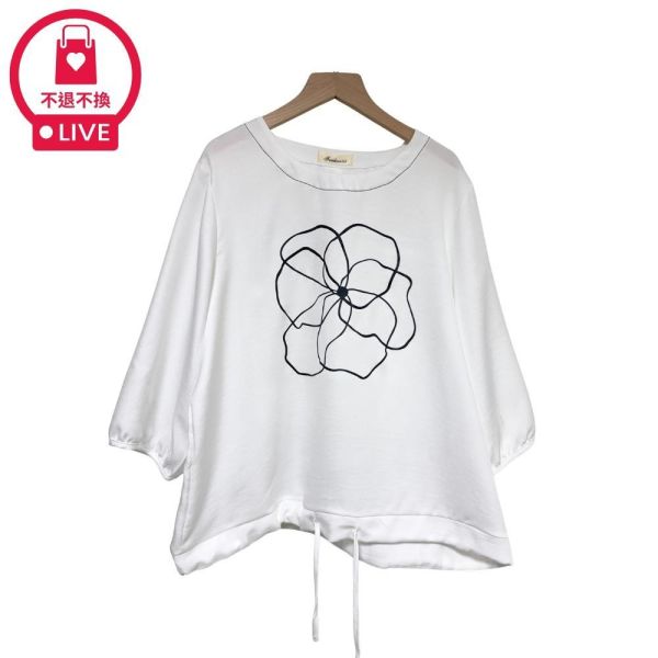 9810｜筆畫美學・手繪線條花朵抽繩上衣-DF7506A6-福利品不退不換 