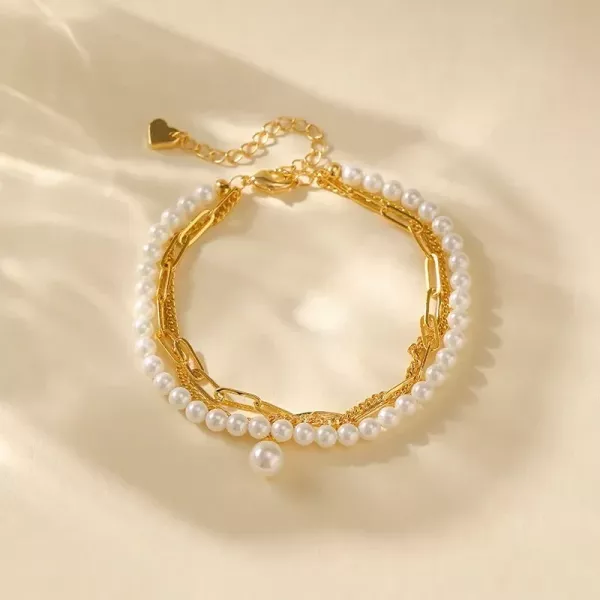 優雅雙層疊戴設計手飾貝珠款 