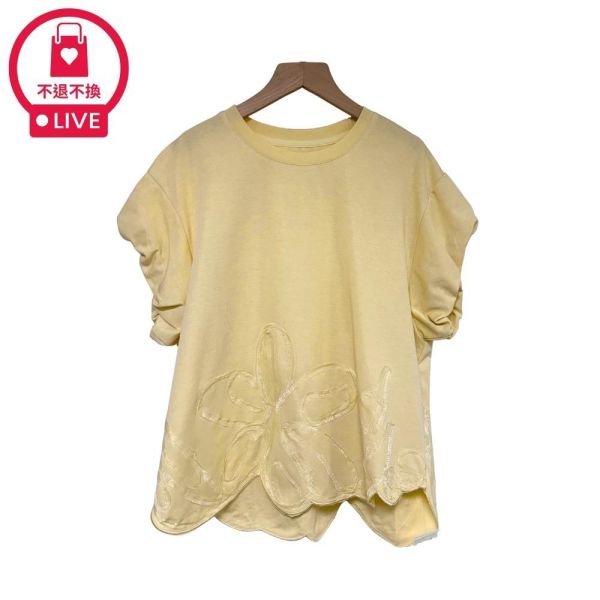 9806｜浪漫花瓣下擺・立體緞帶花朵T-LA033C2-福利品不退不換 