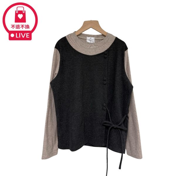 現貨9706｜繫帶造型拼接細磨毛上衣-DF5332A6-福利品不退不換 