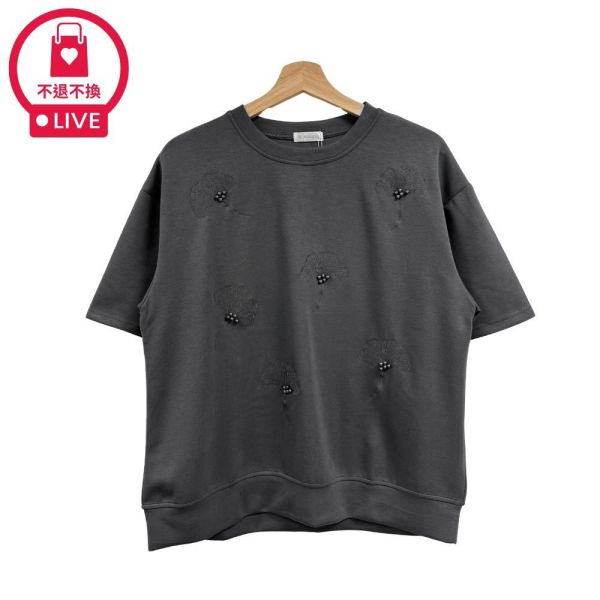 8725【銀杏微光】日系立體刺繡手縫珍珠造型棉衫-035-福利品不退不換 