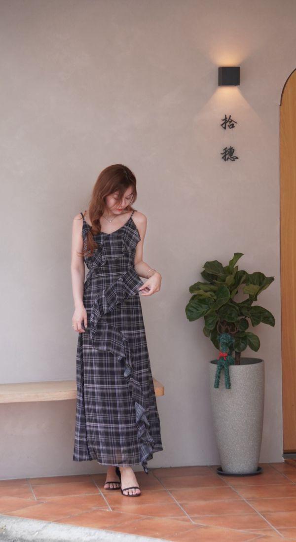 戀夏微光．荷葉格紋洋裝 (3 colors) 戀夏微光荷葉格紋洋裝