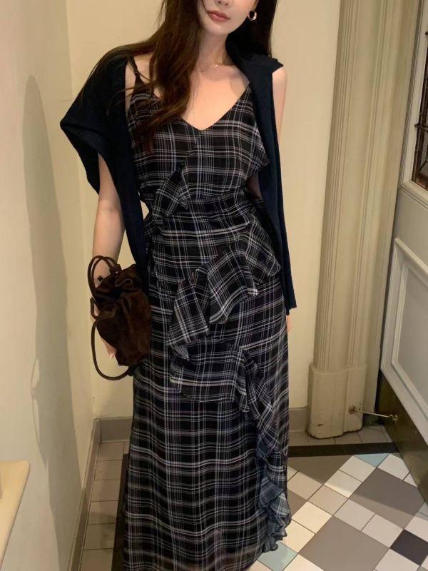 戀夏微光．荷葉格紋洋裝 (3 colors) 戀夏微光荷葉格紋洋裝