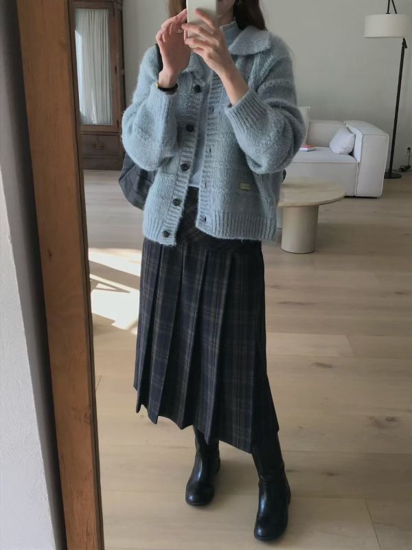 拼接蘇格蘭百褶長裙(3 colors) 拼接蘇格蘭百褶長裙