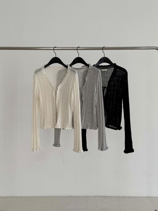 初春綁帶鏤空罩衫 (3 colors) 初春綁帶鏤空罩衫