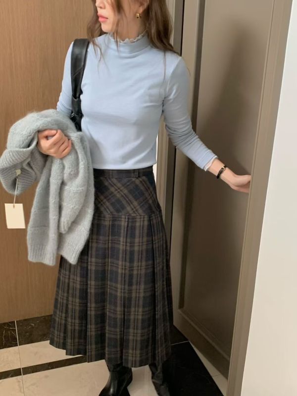 拼接蘇格蘭百褶長裙(3 colors) 拼接蘇格蘭百褶長裙