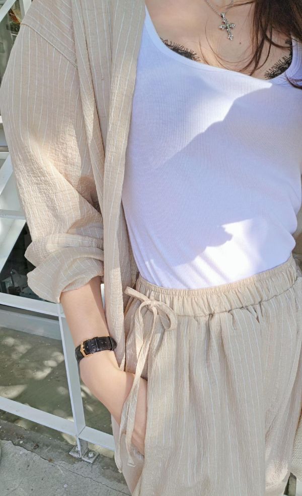 鬆弛時髦感天絲條紋襯衫(4 colors) 鬆弛時髦感天絲條紋襯衫