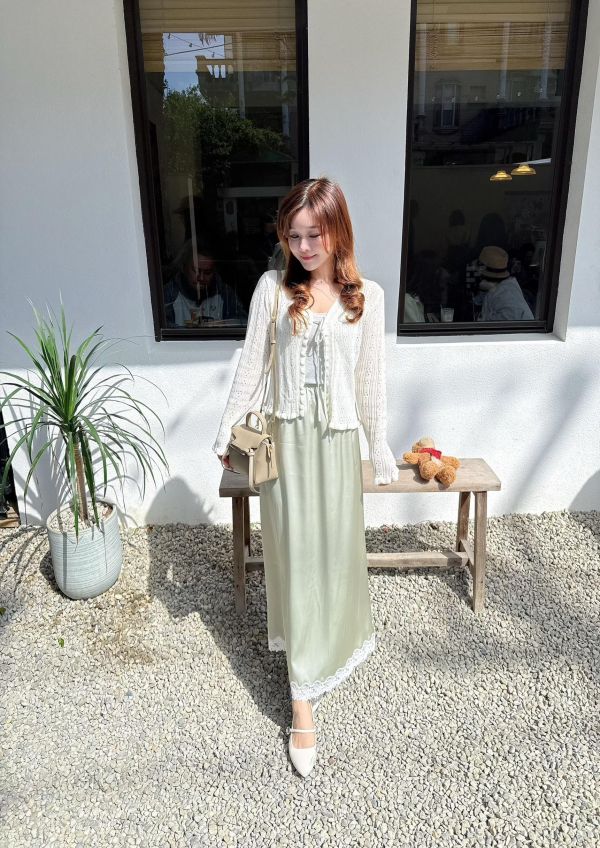 初春綁帶鏤空罩衫 (3 colors) 初春綁帶鏤空罩衫