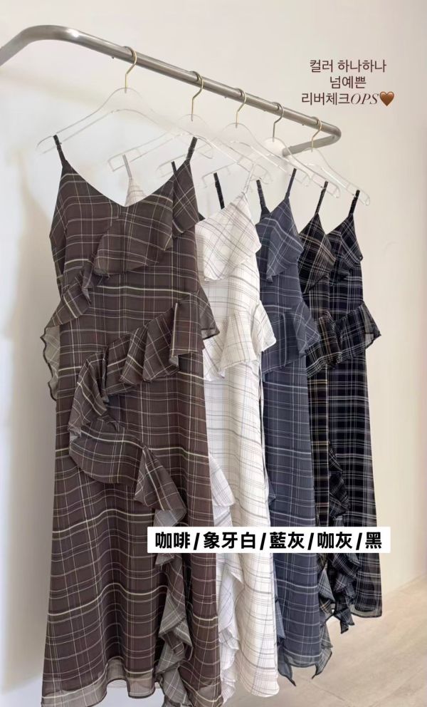 戀夏微光．荷葉格紋洋裝 (3 colors) 戀夏微光荷葉格紋洋裝
