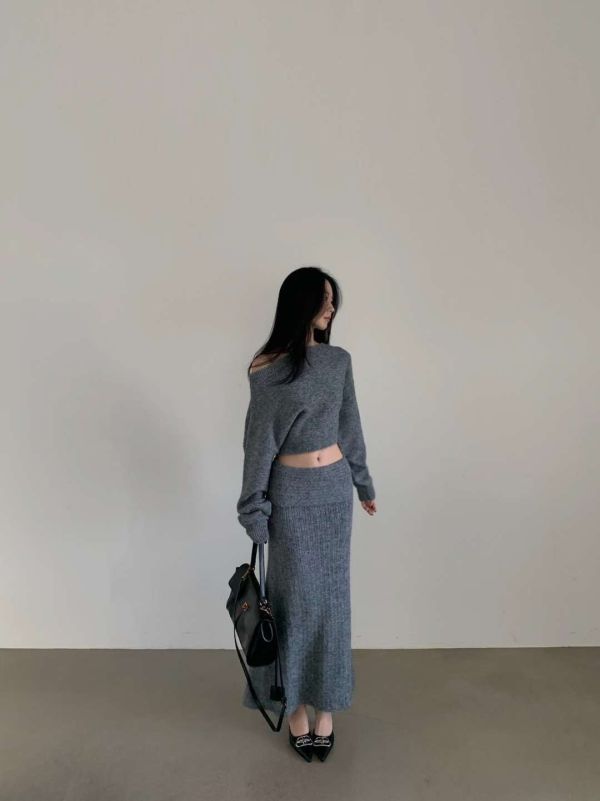 慵懶肩線羊毛針織套裝(3 colors) 