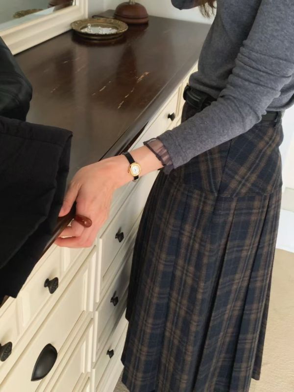 拼接蘇格蘭百褶長裙(3 colors) 拼接蘇格蘭百褶長裙