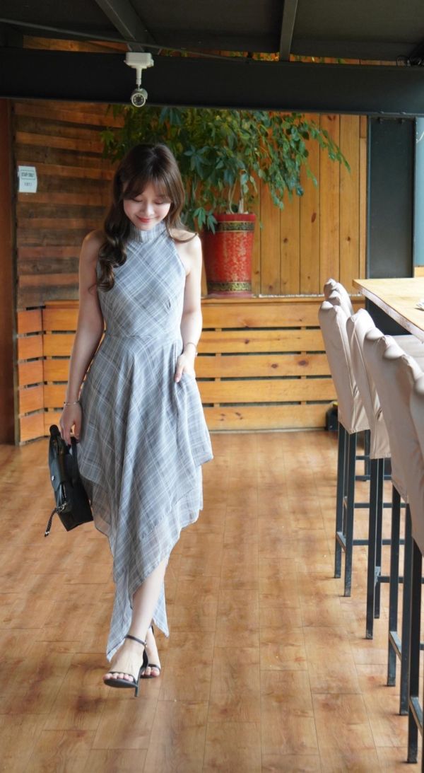 赫本格紋削肩洋裝(2 colors) 赫本格紋削肩洋裝