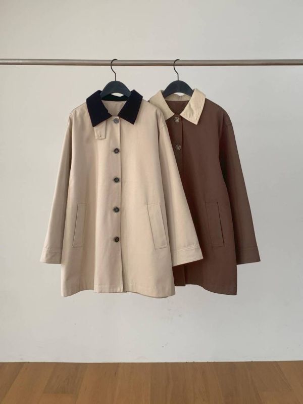 翻領撞色中長版風衣(2 colors) 翻領撞色中長版風衣