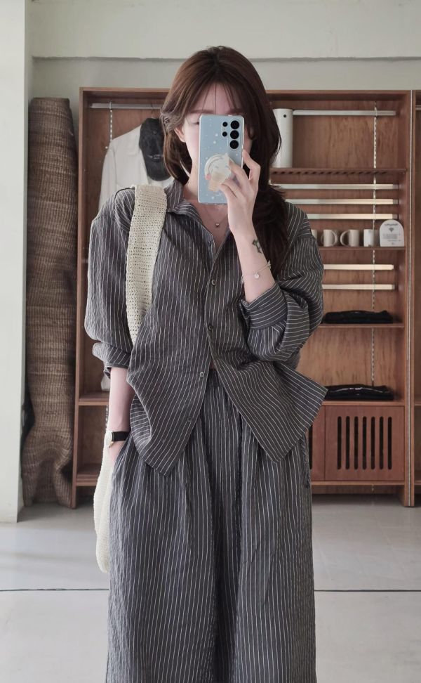 鬆弛時髦感天絲條紋襯衫(4 colors) 鬆弛時髦感天絲條紋襯衫