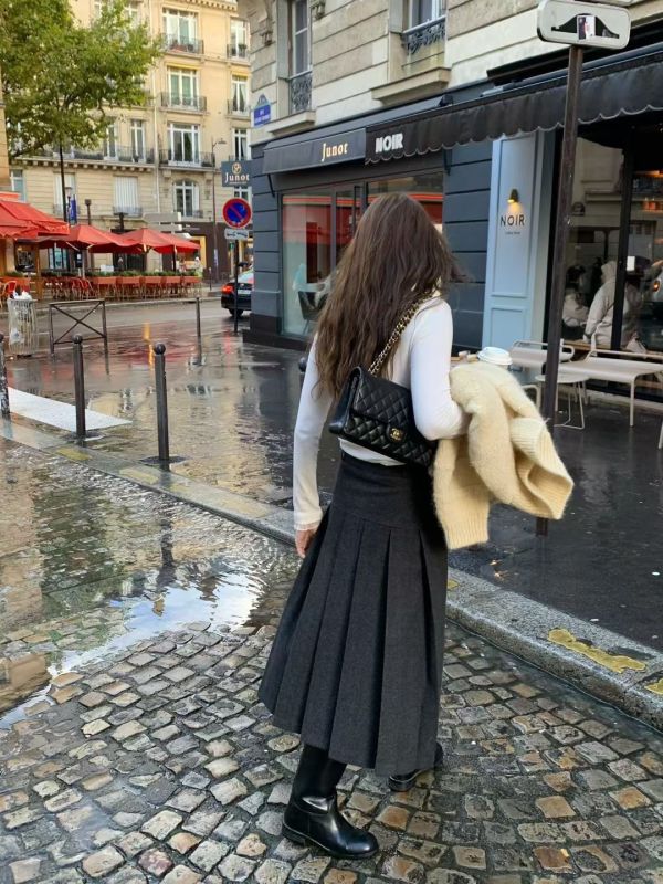 拼接蘇格蘭百褶長裙(3 colors) 拼接蘇格蘭百褶長裙