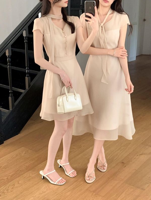 Elona Glow多穿法飄帶雪紗氣質洋裝 (長/短款) (3 colors) 多穿法飄帶雪紗氣質洋裝