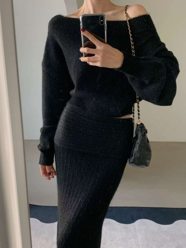 慵懶肩線羊毛針織套裝(3 colors) 