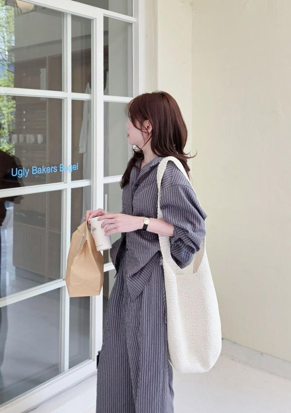 鬆弛時髦感天絲條紋襯衫(4 colors) 鬆弛時髦感天絲條紋襯衫