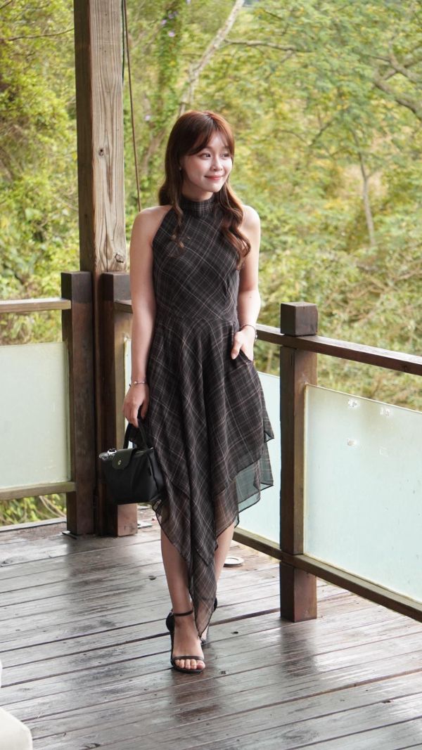 赫本格紋削肩洋裝(2 colors) 赫本格紋削肩洋裝