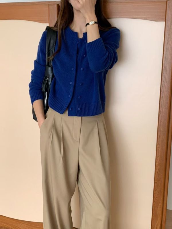 設計感雙排扣美麗諾羊毛開衫 (6 colors) 設計感雙排扣美麗諾羊毛開衫