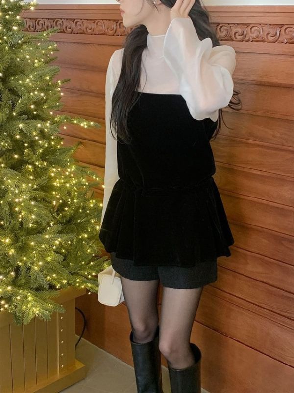 (限時三天）月光天鵝絨後綁帶層次背心 月光絨感後綁帶層次背心