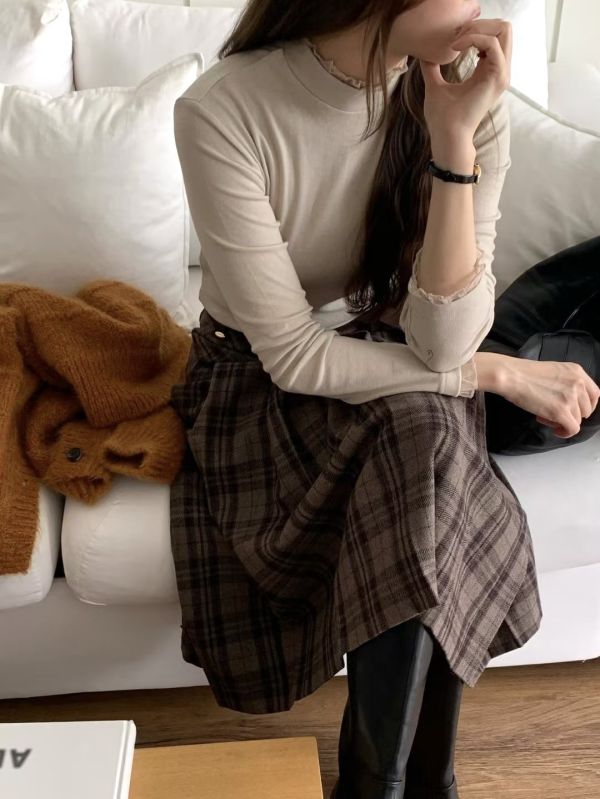 拼接蘇格蘭百褶長裙(3 colors) 拼接蘇格蘭百褶長裙