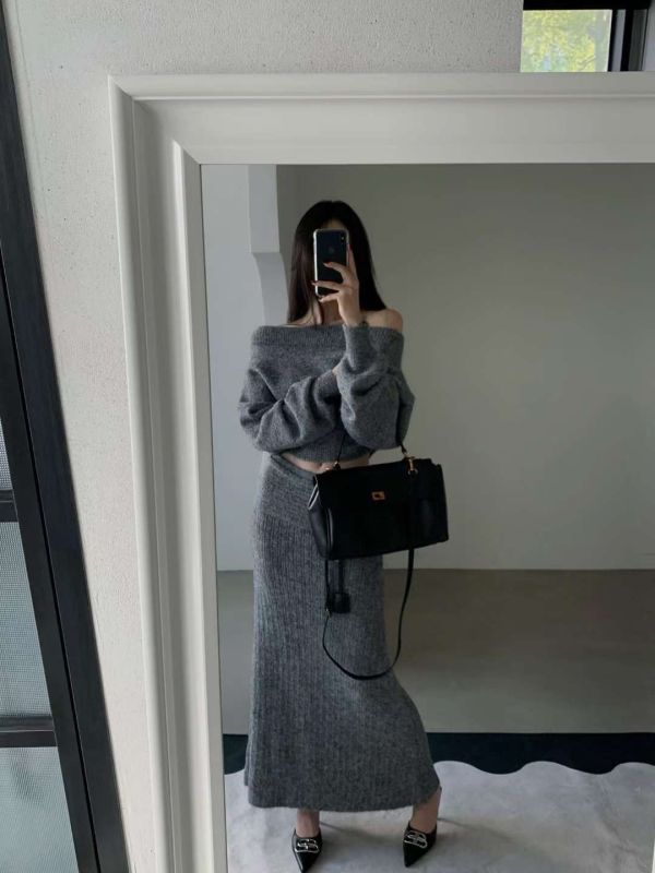 慵懶肩線羊毛針織套裝(3 colors) 