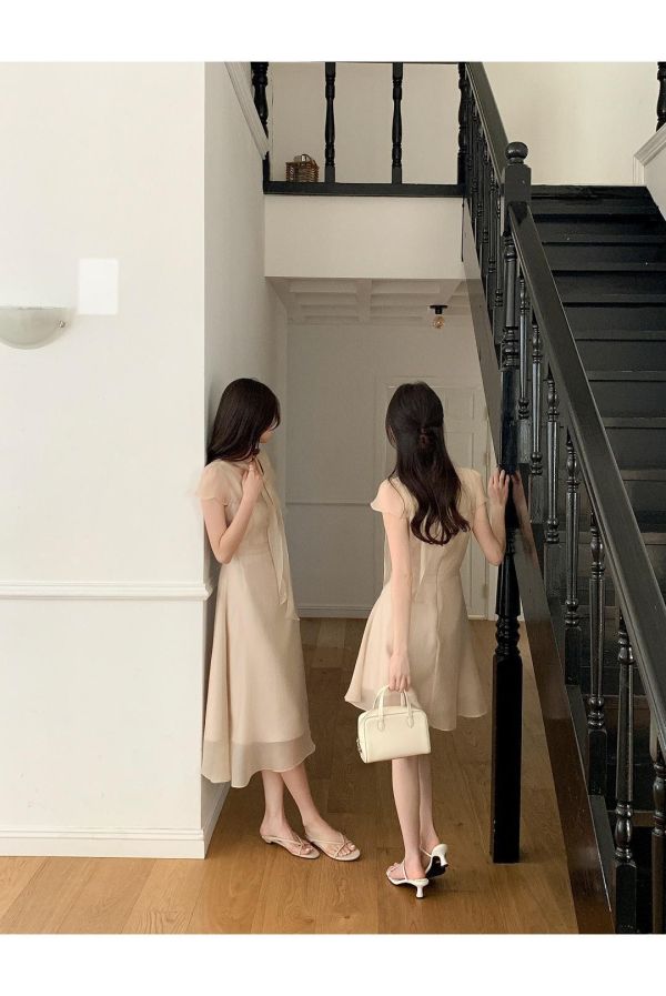 Elona Glow多穿法飄帶雪紗氣質洋裝 (長/短款) (3 colors) 多穿法飄帶雪紗氣質洋裝