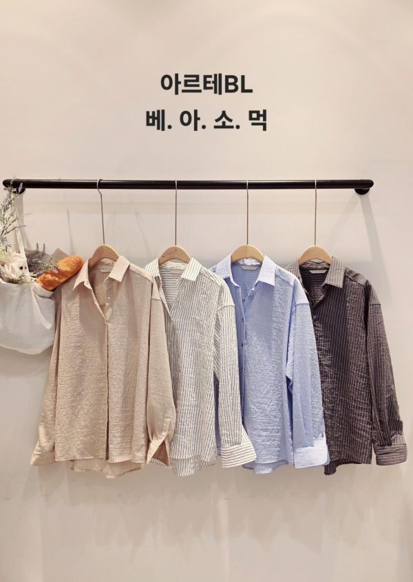 鬆弛時髦感天絲條紋襯衫(4 colors) 鬆弛時髦感天絲條紋襯衫