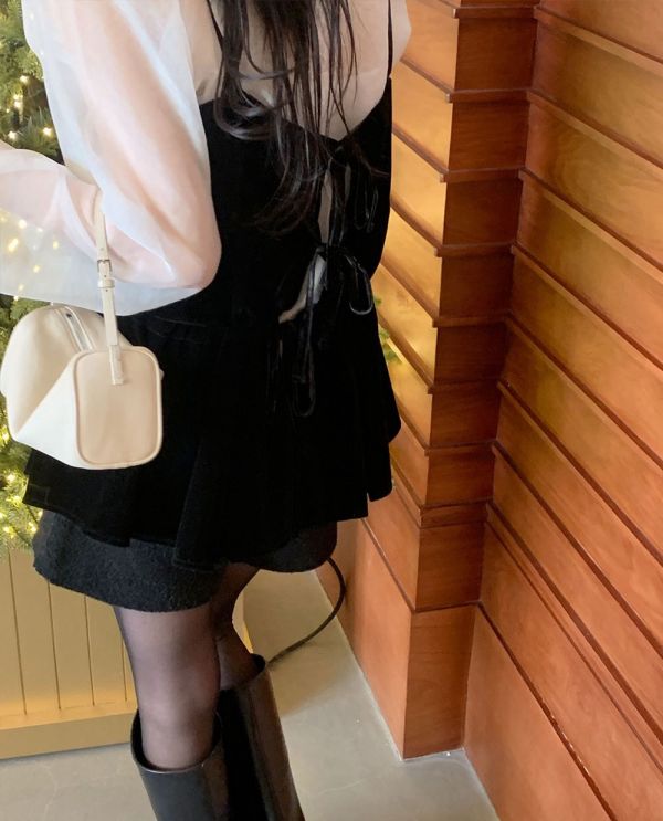 (限時三天）月光天鵝絨後綁帶層次背心 月光絨感後綁帶層次背心