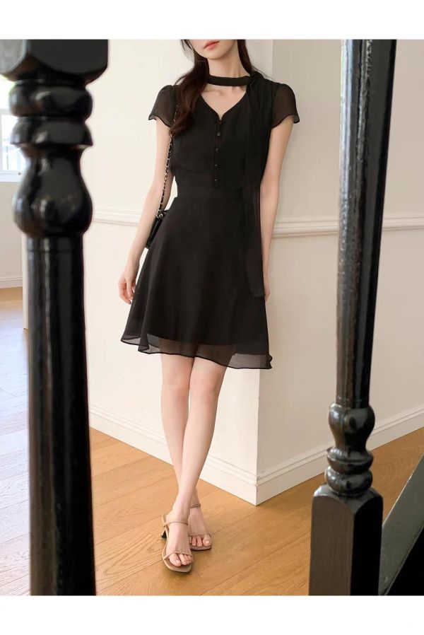 Elona Glow多穿法飄帶雪紗氣質洋裝 (長/短款) (3 colors) 多穿法飄帶雪紗氣質洋裝