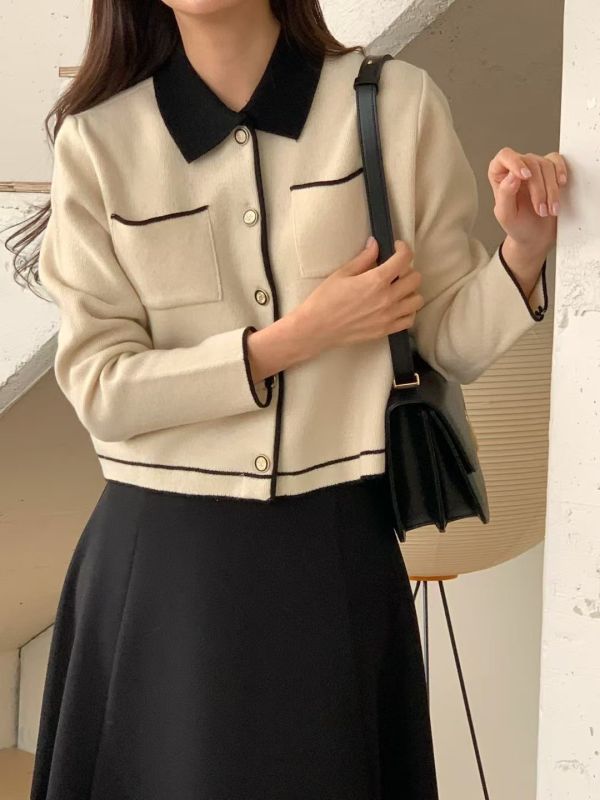 學院小香風針織撞色外套（3 colors） 學院小香風針織撞色外套