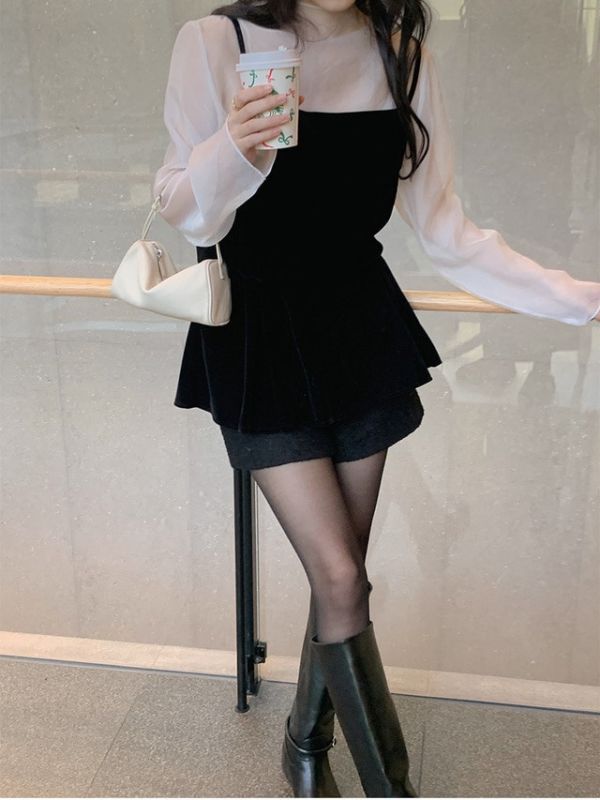 (限時三天）氣質柔霧紗透膚綁帶襯衫 氣質柔霧紗高領綁帶襯衫