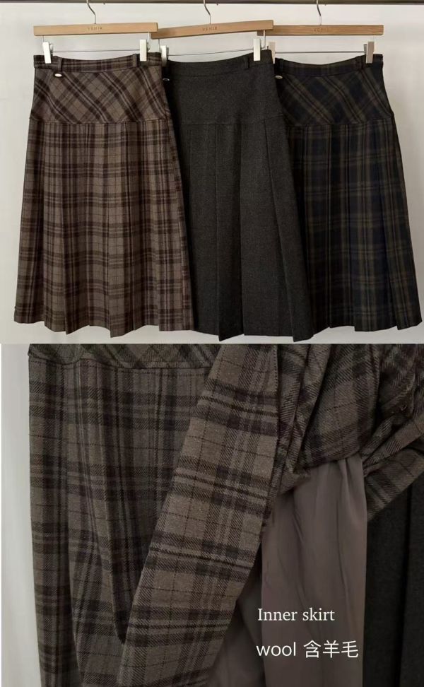 拼接蘇格蘭百褶長裙(3 colors) 拼接蘇格蘭百褶長裙