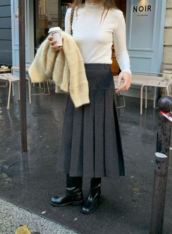 拼接蘇格蘭百褶長裙(3 colors) 拼接蘇格蘭百褶長裙