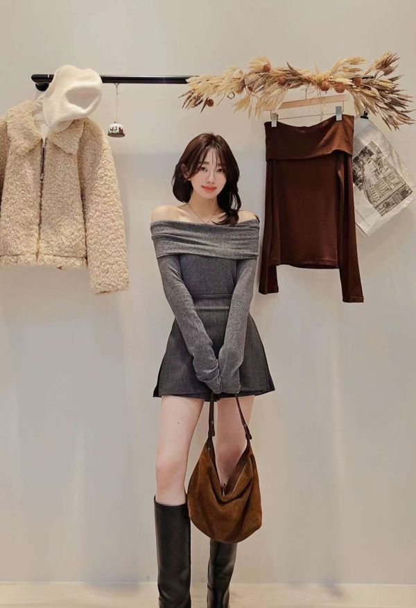 多穿法露肩天絲羊毛超彈力T (5 colors) 多穿法露肩天絲羊毛超彈力T