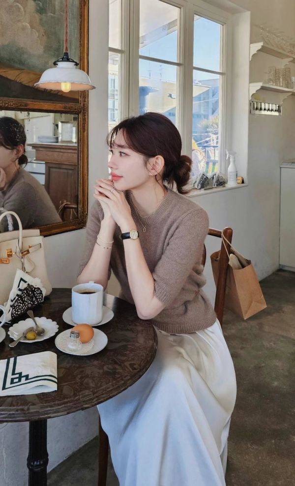 高質感浣熊毛半袖毛衣（4 colors） 高質感浣熊毛半袖毛衣