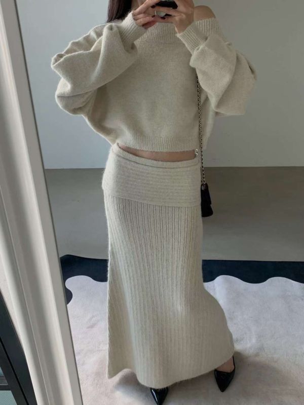 慵懶肩線羊毛針織套裝(3 colors) 