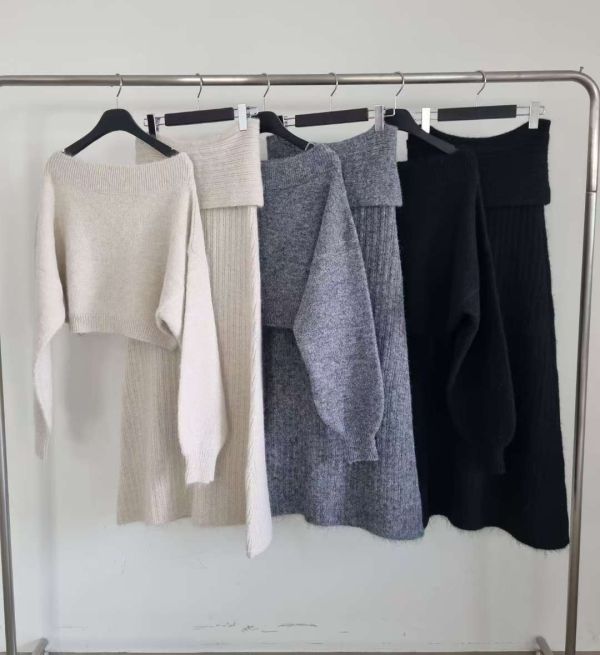 慵懶肩線羊毛針織套裝(3 colors) 