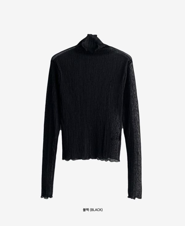 微光細摺浪邊打底上衣 （2 colors） 微光細摺浪邊打底上衣