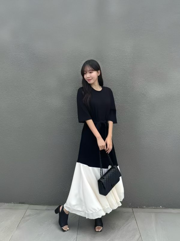 優雅光影拼色洋裝 (2 colors) 優雅光影拼色洋裝
