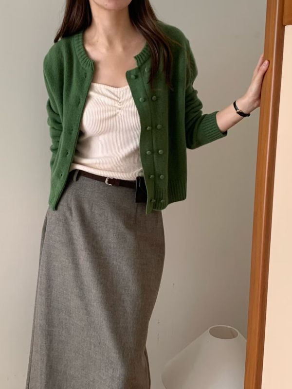 設計感雙排扣美麗諾羊毛開衫 (6 colors) 設計感雙排扣美麗諾羊毛開衫