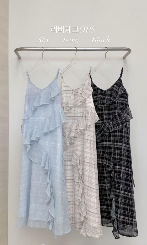 戀夏微光．荷葉格紋洋裝 (3 colors) 戀夏微光荷葉格紋洋裝