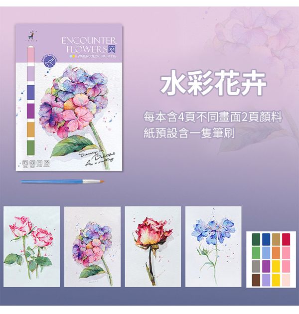 水彩填色甜美風情畫4張套組 4款可選 (贈畫筆、顏料) 水彩紙,水彩本,棉漿水彩紙,繪畫紙,素描本,塗鴉本,繪畫本,速寫本,繪畫紙, 解壓繪畫, 解憂紓壓, 填色繪畫