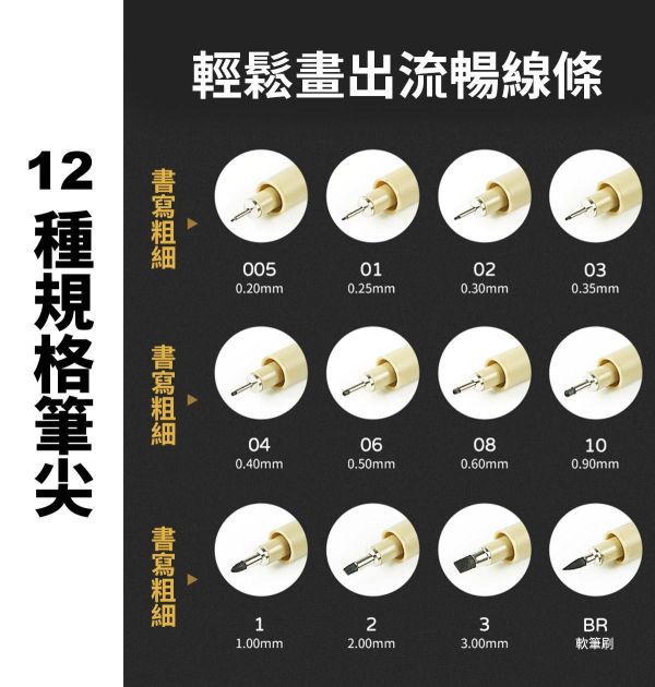 美術手繪防水代針筆-12種款式 書法筆,墨水毛筆,抄經筆,簽名筆,線條筆,描線筆,漫畫筆,秀麗筆,禪繞畫,描線筆,漫畫筆,勾線筆,手繪,代針筆