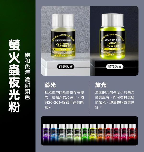 螢火蟲夜光粉(長效超亮型)單罐 20g 夜光粉,特效粉,美術上色,蠟燭,美甲材料,水晶滴膠,UV滴膠,染料,染劑,色料,調色用