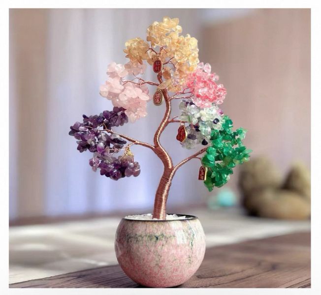 正能量多彩水晶樹 / 招財金箔鳳梨/葫蘆/一桶金擺飾 